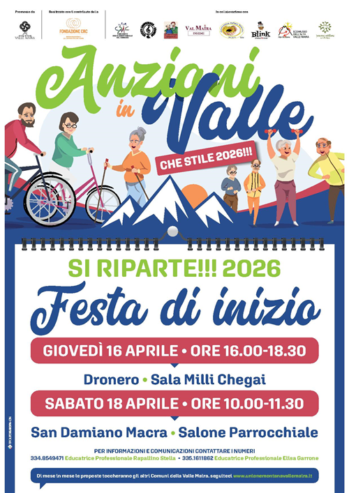 Bando Rigenerazione - La comunità che curaâ€ della Fondazione CRC â€“ Progetto â€œANZIANI IN VALLE: CHE STILE 2026!!!â€.